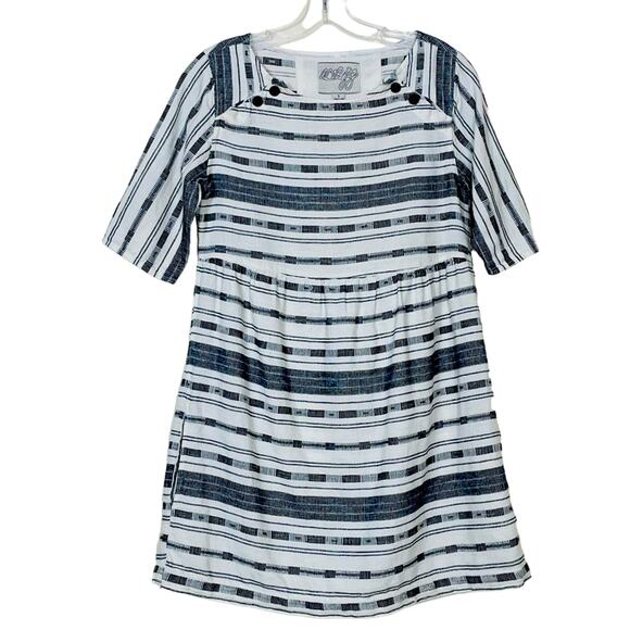Ace & Jig  Black & White cotton linen mini dress pockets Twee buttons bateau - Picture 1 of 12